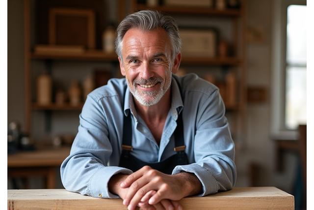Photo de l'artisan fondateur, souriant dans son atelier parisien