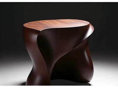 Le Tabouret Designer - Tabouret d'appoint sculptural en bois foncé
